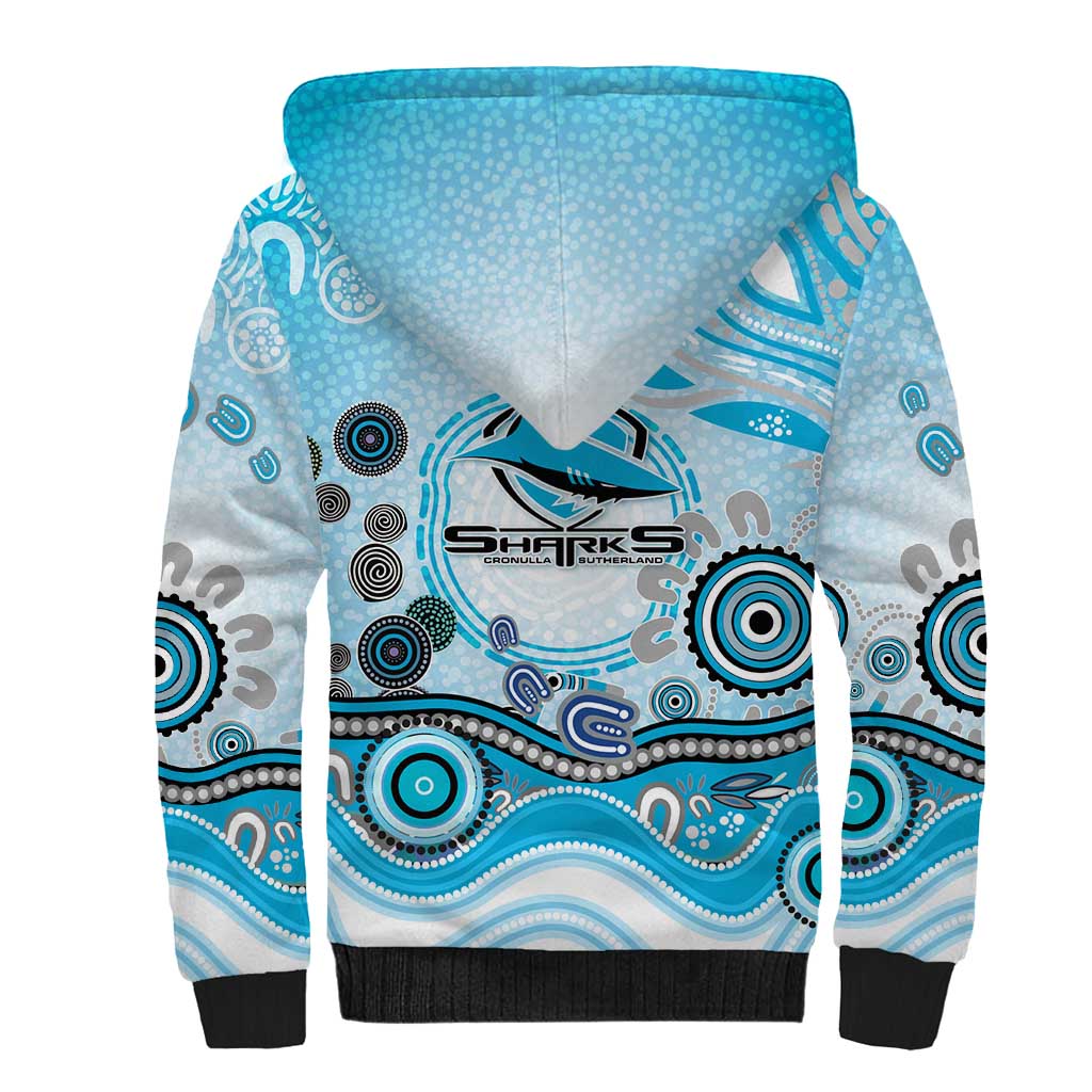 Cronulla Sutherland Sharks Rugby Sherpa Hoodie Australian Aboriginal Dot Painting Style