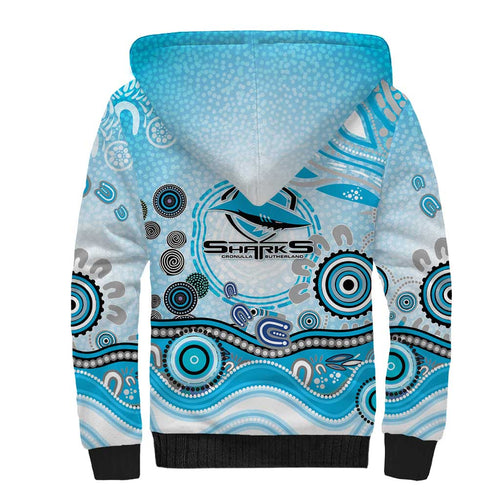 Cronulla Sutherland Sharks Rugby Sherpa Hoodie Australian Aboriginal Dot Painting Style