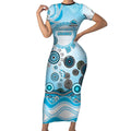 Cronulla Sutherland Sharks Rugby Short Sleeve Bodycon Dress Australian Aboriginal Dot Painting Style