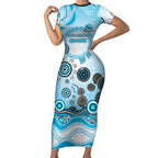 Cronulla Sutherland Sharks Rugby Short Sleeve Bodycon Dress Australian Aboriginal Dot Painting Style