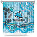 Cronulla Sutherland Sharks Rugby Shower Curtain Australian Aboriginal Dot Painting Style