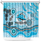 Cronulla Sutherland Sharks Rugby Shower Curtain Australian Aboriginal Dot Painting Style