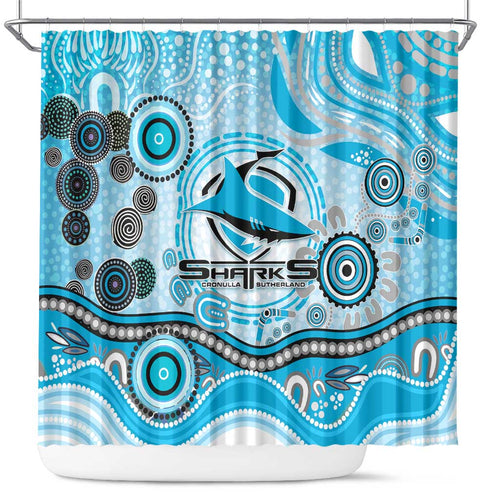 Cronulla Sutherland Sharks Rugby Shower Curtain Australian Aboriginal Dot Painting Style