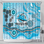 Cronulla Sutherland Sharks Rugby Shower Curtain Australian Aboriginal Dot Painting Style