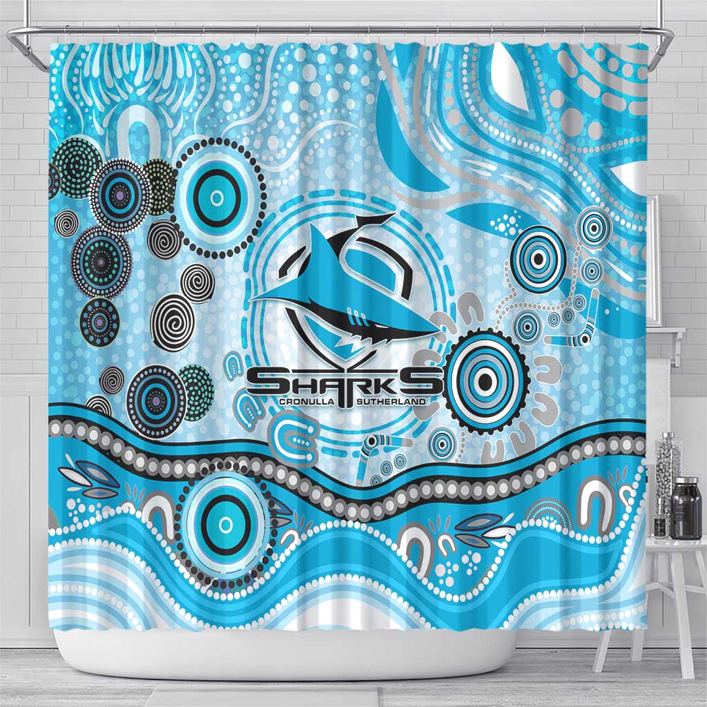 Cronulla Sutherland Sharks Rugby Shower Curtain Australian Aboriginal Dot Painting Style