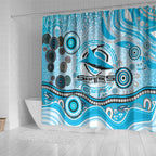 Cronulla Sutherland Sharks Rugby Shower Curtain Australian Aboriginal Dot Painting Style