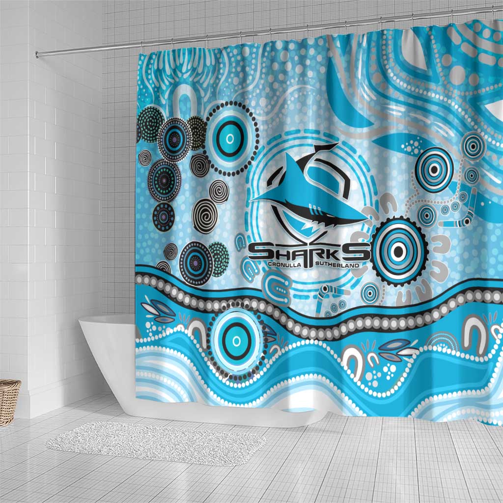 Cronulla Sutherland Sharks Rugby Shower Curtain Australian Aboriginal Dot Painting Style