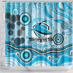 Cronulla Sutherland Sharks Rugby Shower Curtain Australian Aboriginal Dot Painting Style
