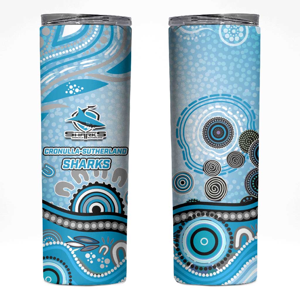 Cronulla Sutherland Sharks Rugby Skinny Tumbler Australian Aboriginal Dot Painting Style