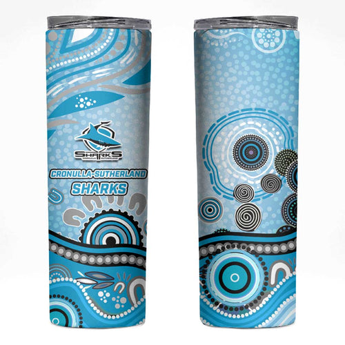Cronulla Sutherland Sharks Rugby Skinny Tumbler Australian Aboriginal Dot Painting Style