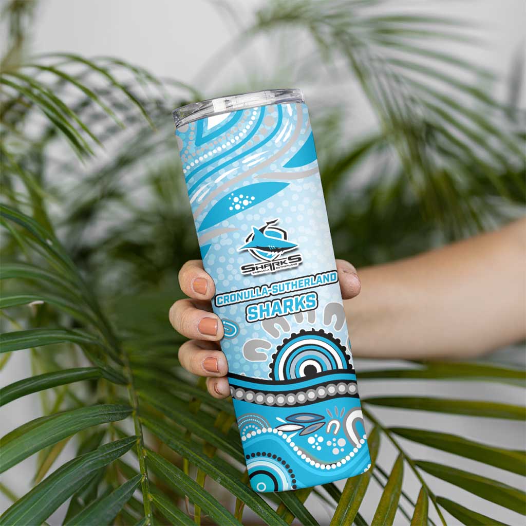 Cronulla Sutherland Sharks Rugby Skinny Tumbler Australian Aboriginal Dot Painting Style