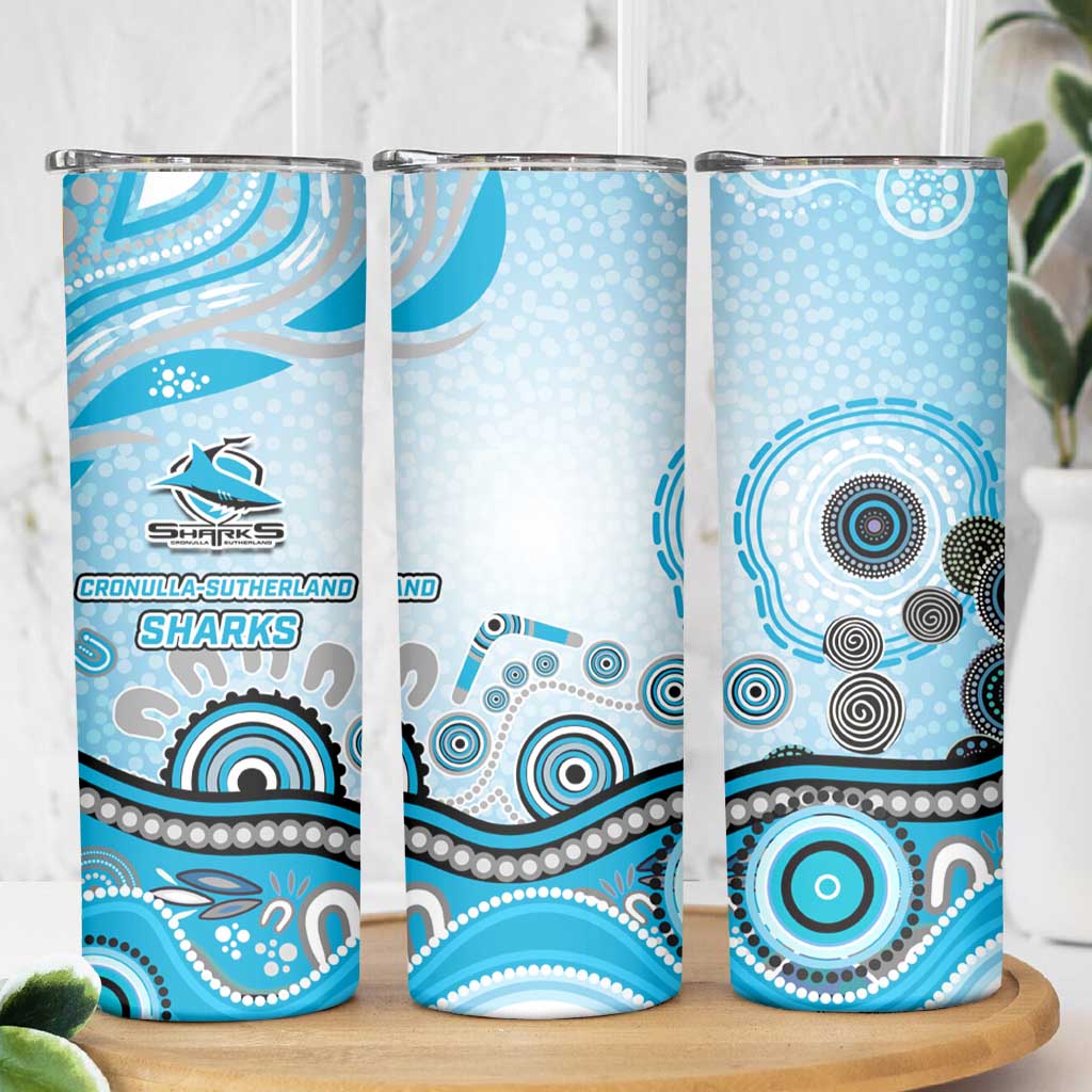 Cronulla Sutherland Sharks Rugby Skinny Tumbler Australian Aboriginal Dot Painting Style