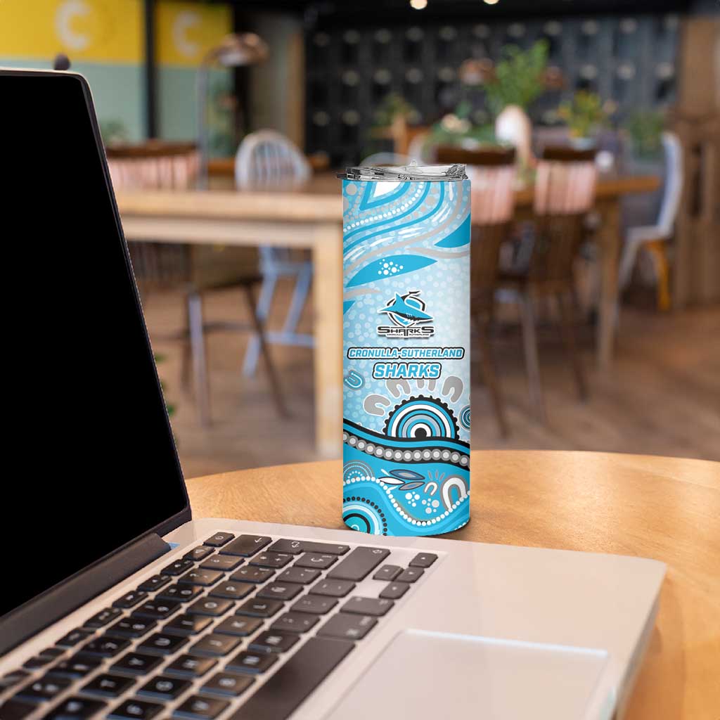 Cronulla Sutherland Sharks Rugby Skinny Tumbler Australian Aboriginal Dot Painting Style