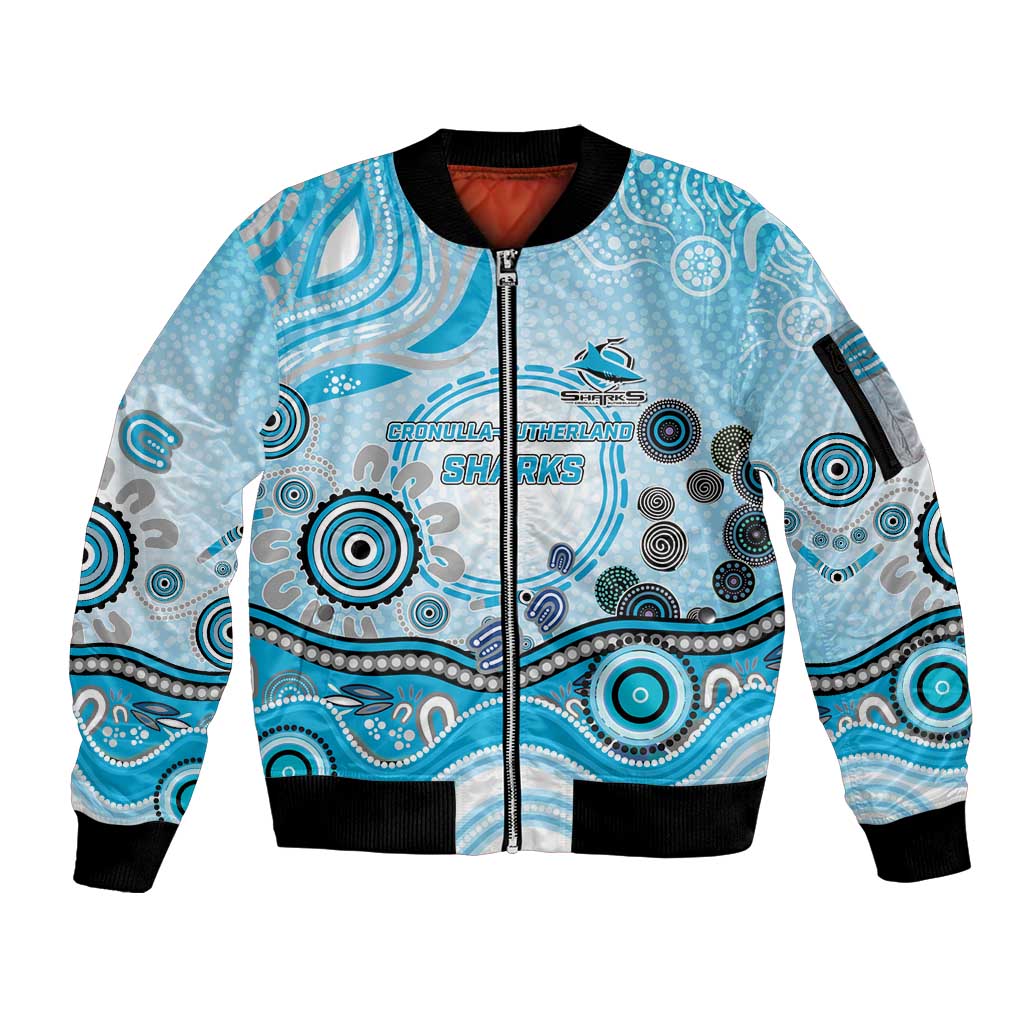 Cronulla Sutherland Sharks Rugby Sleeve Zip Bomber Jacket Australian Aboriginal Dot Painting Style