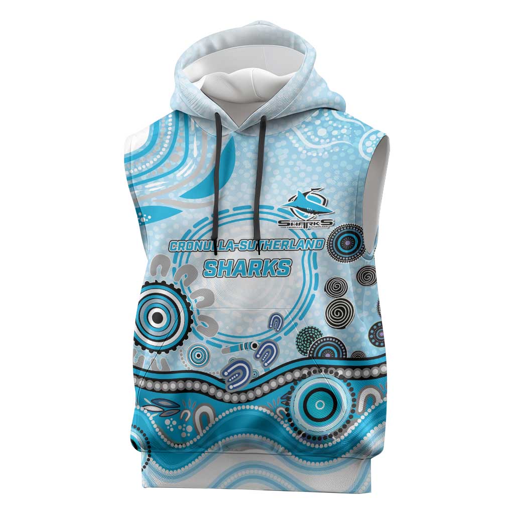 Cronulla Sutherland Sharks Rugby Sleeveless Hoodie Australian Aboriginal Dot Painting Style