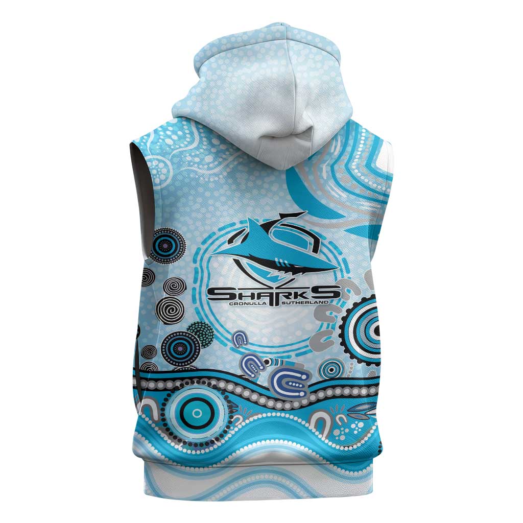Cronulla Sutherland Sharks Rugby Sleeveless Hoodie Australian Aboriginal Dot Painting Style