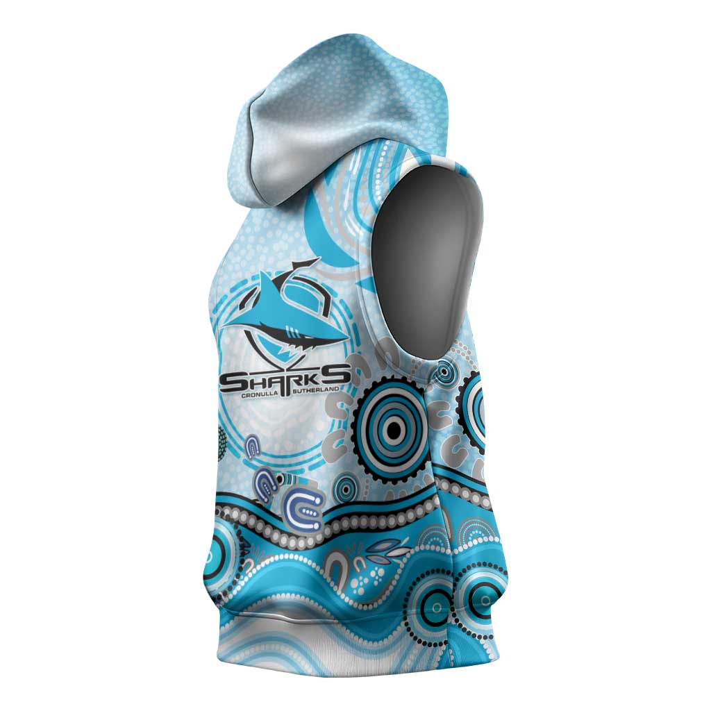Cronulla Sutherland Sharks Rugby Sleeveless Hoodie Australian Aboriginal Dot Painting Style