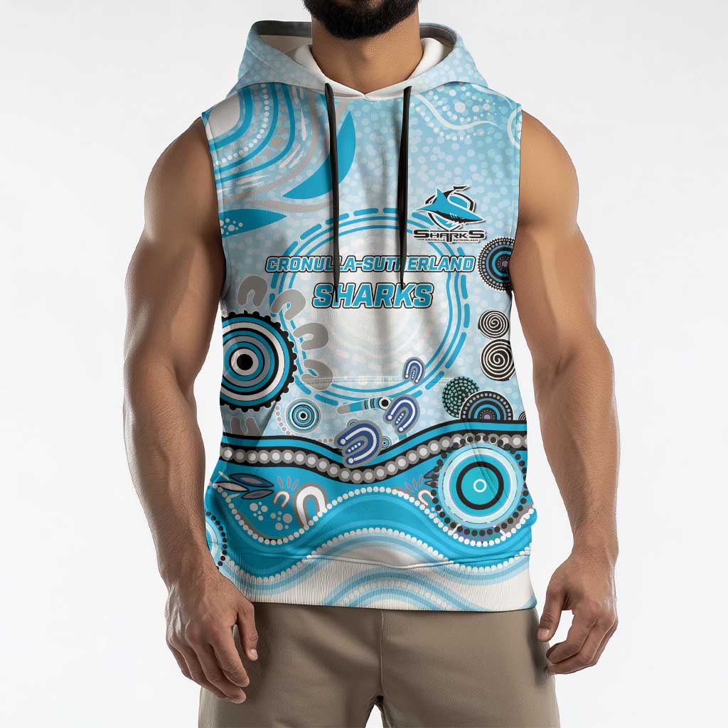 Cronulla Sutherland Sharks Rugby Sleeveless Hoodie Australian Aboriginal Dot Painting Style