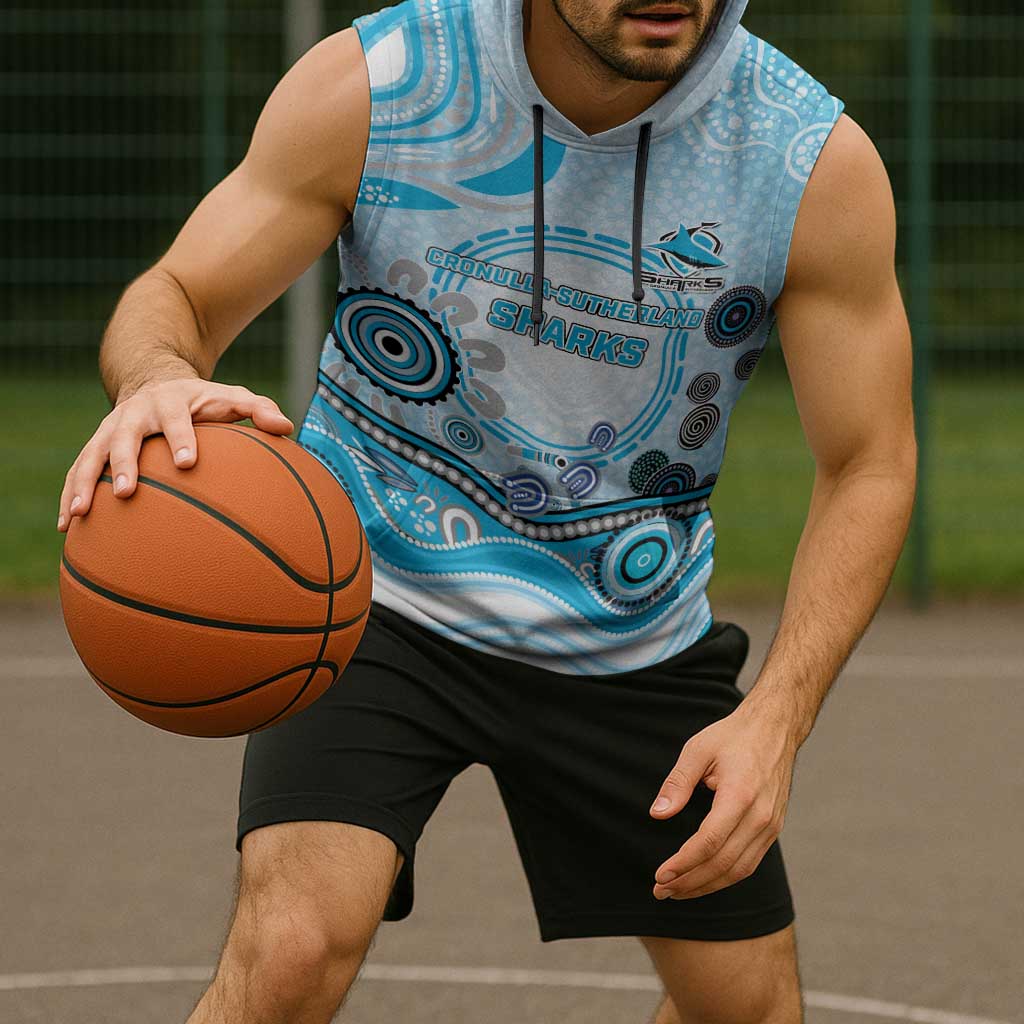 Cronulla Sutherland Sharks Rugby Sleeveless Hoodie Australian Aboriginal Dot Painting Style