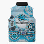 Cronulla Sutherland Sharks Rugby Sleeveless Puffer Jacket Australian Aboriginal Dot Painting Style