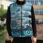 Cronulla Sutherland Sharks Rugby Sleeveless Puffer Jacket Australian Aboriginal Dot Painting Style