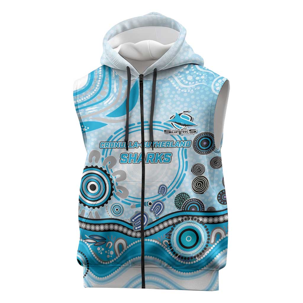 Cronulla Sutherland Sharks Rugby Sleeveless Zip Hoodie Australian Aboriginal Dot Painting Style