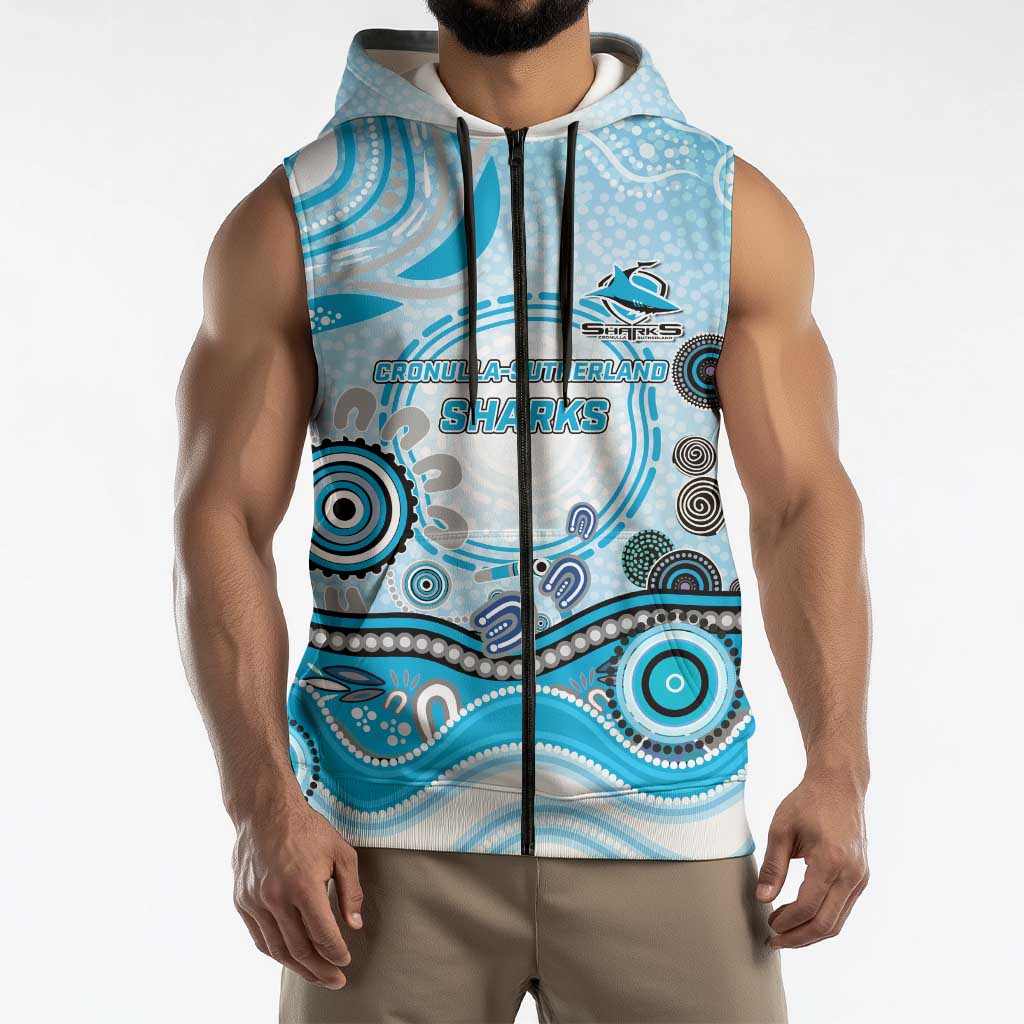 Cronulla Sutherland Sharks Rugby Sleeveless Zip Hoodie Australian Aboriginal Dot Painting Style
