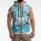 Cronulla Sutherland Sharks Rugby Sleeveless Zip Hoodie Australian Aboriginal Dot Painting Style