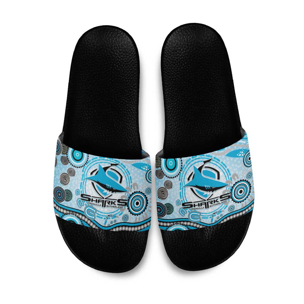 Cronulla Sutherland Sharks Rugby Slide Sandals Australian Aboriginal Dot Painting Style