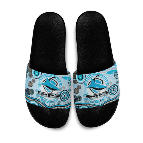 Cronulla Sutherland Sharks Rugby Slide Sandals Australian Aboriginal Dot Painting Style