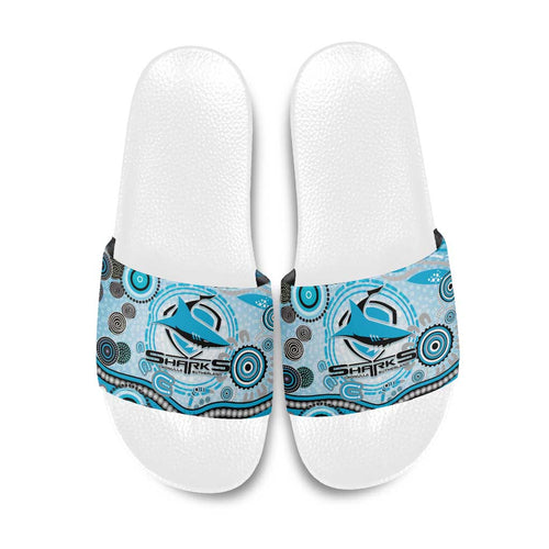 Cronulla Sutherland Sharks Rugby Slide Sandals Australian Aboriginal Dot Painting Style