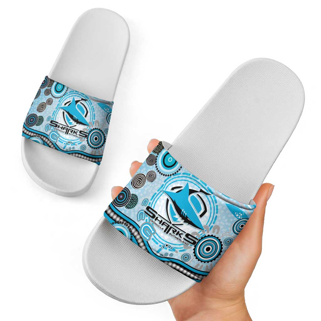 Cronulla Sutherland Sharks Rugby Slide Sandals Australian Aboriginal Dot Painting Style