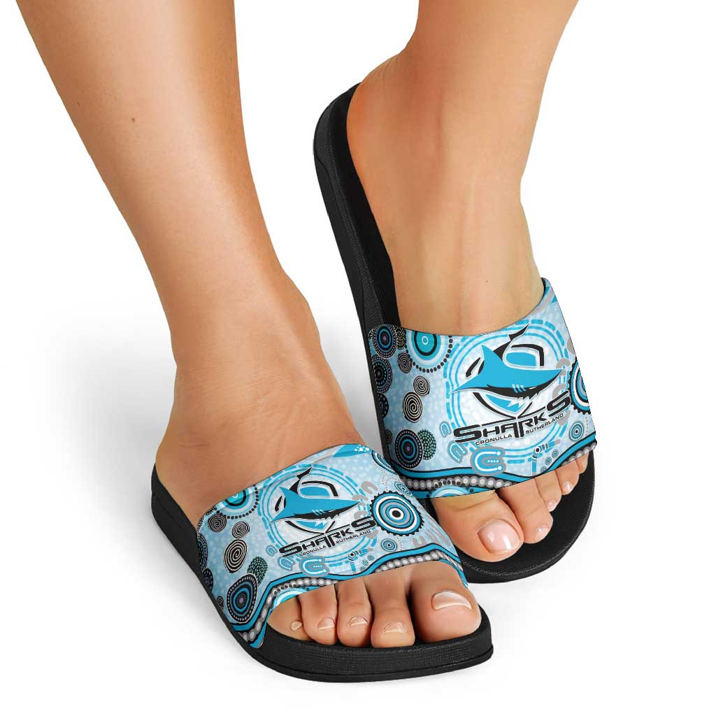 Cronulla Sutherland Sharks Rugby Slide Sandals Australian Aboriginal Dot Painting Style