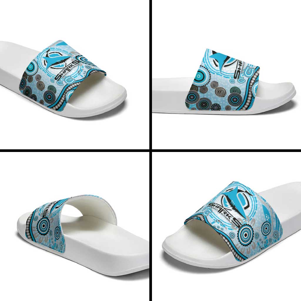 Cronulla Sutherland Sharks Rugby Slide Sandals Australian Aboriginal Dot Painting Style