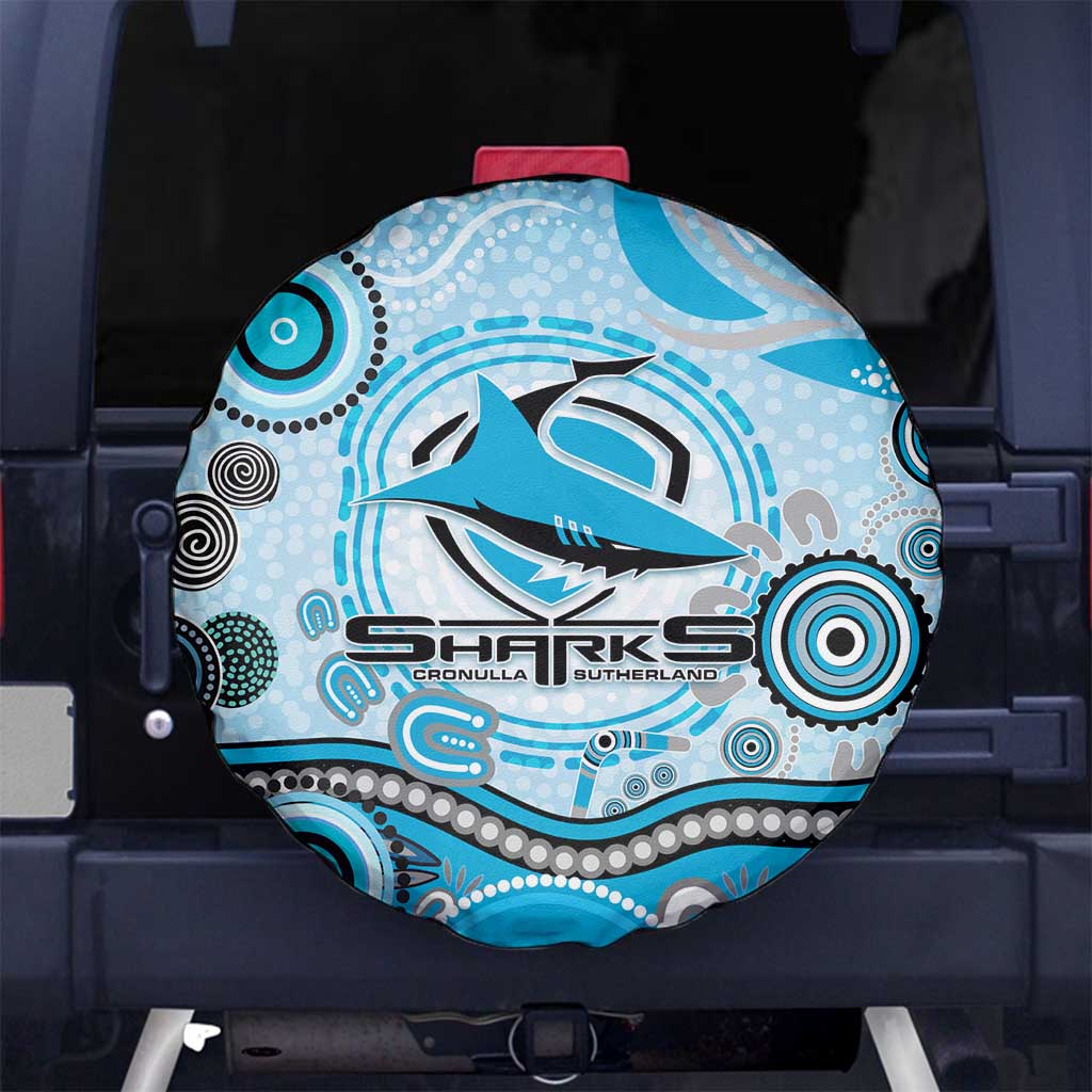 Cronulla Sutherland Sharks Rugby Spare Tire Cover Australian Aboriginal Dot Painting Style