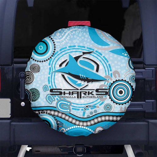 Cronulla Sutherland Sharks Rugby Spare Tire Cover Australian Aboriginal Dot Painting Style