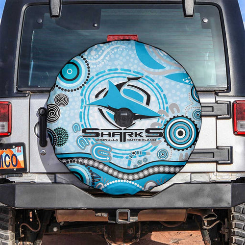 Cronulla Sutherland Sharks Rugby Spare Tire Cover Australian Aboriginal Dot Painting Style