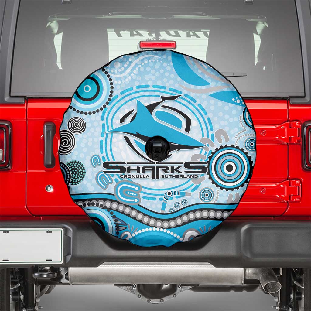 Cronulla Sutherland Sharks Rugby Spare Tire Cover Australian Aboriginal Dot Painting Style