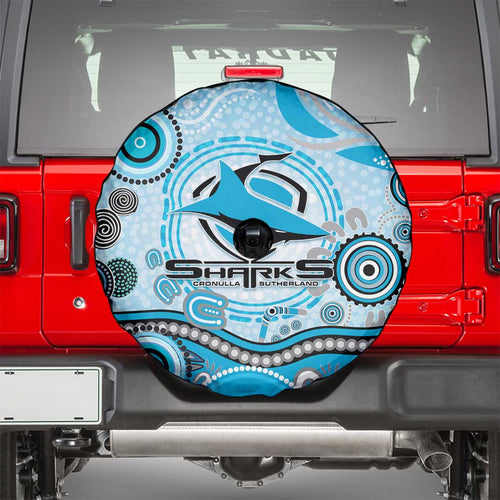 Cronulla Sutherland Sharks Rugby Spare Tire Cover Australian Aboriginal Dot Painting Style