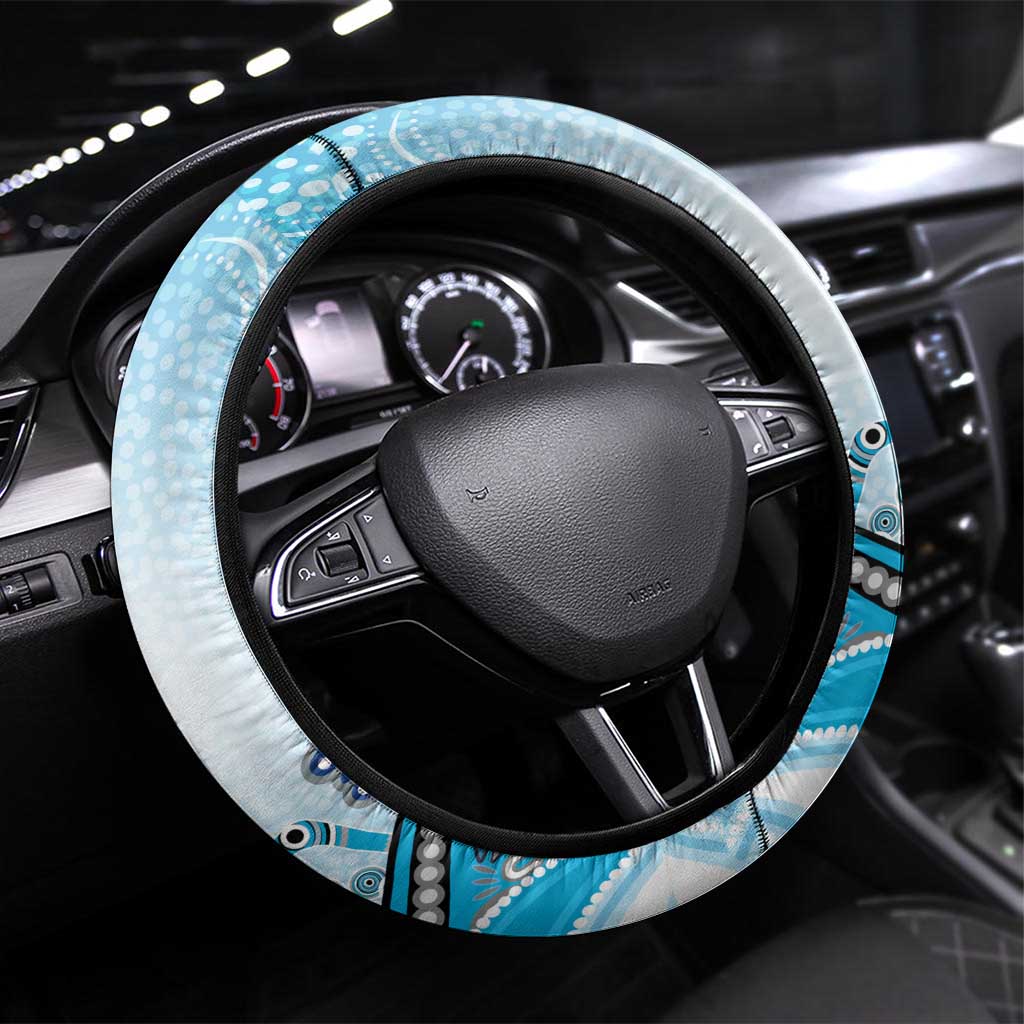 Cronulla Sutherland Sharks Rugby Steering Wheel Cover Australian Aboriginal Dot Painting Style