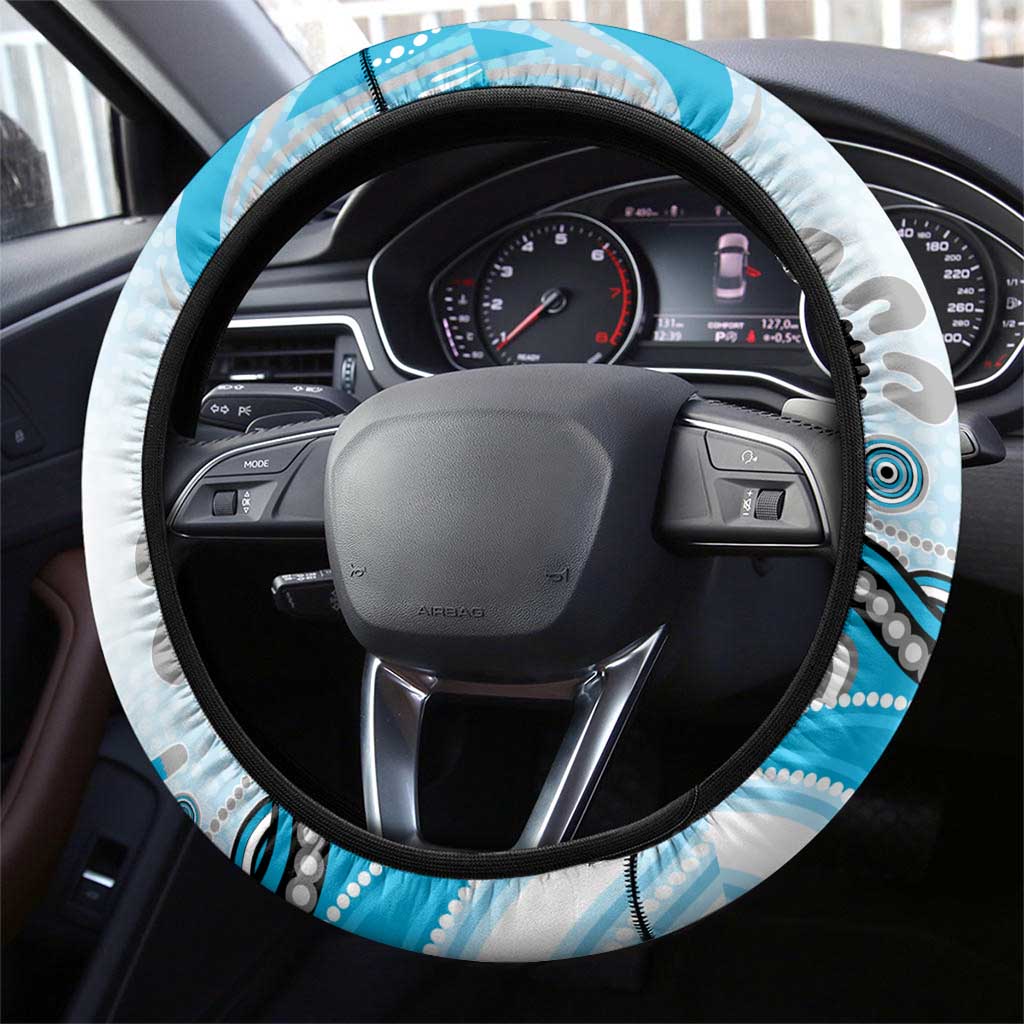 Cronulla Sutherland Sharks Rugby Steering Wheel Cover Australian Aboriginal Dot Painting Style
