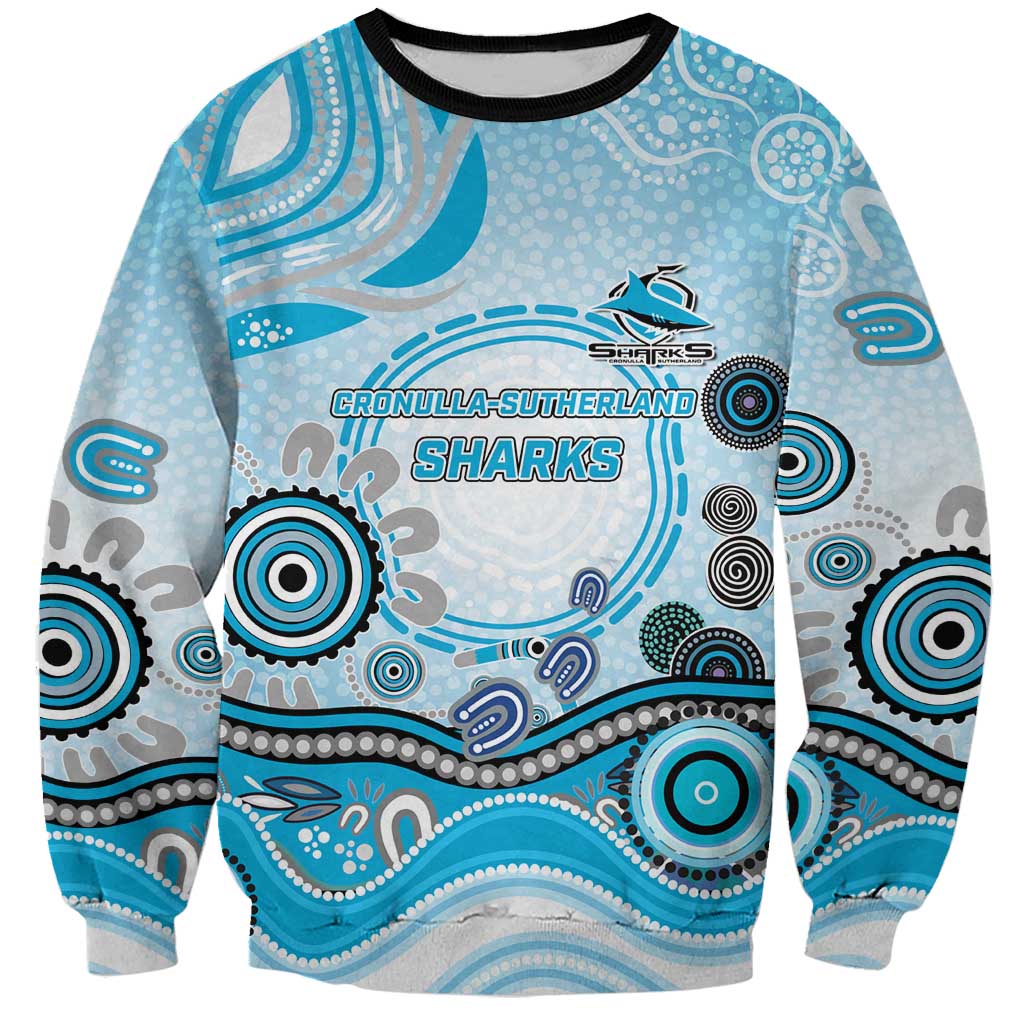 Cronulla Sutherland Sharks Rugby Sweatshirt Australian Aboriginal Dot Painting Style