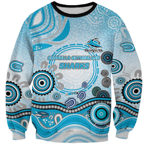 Cronulla Sutherland Sharks Rugby Sweatshirt Australian Aboriginal Dot Painting Style