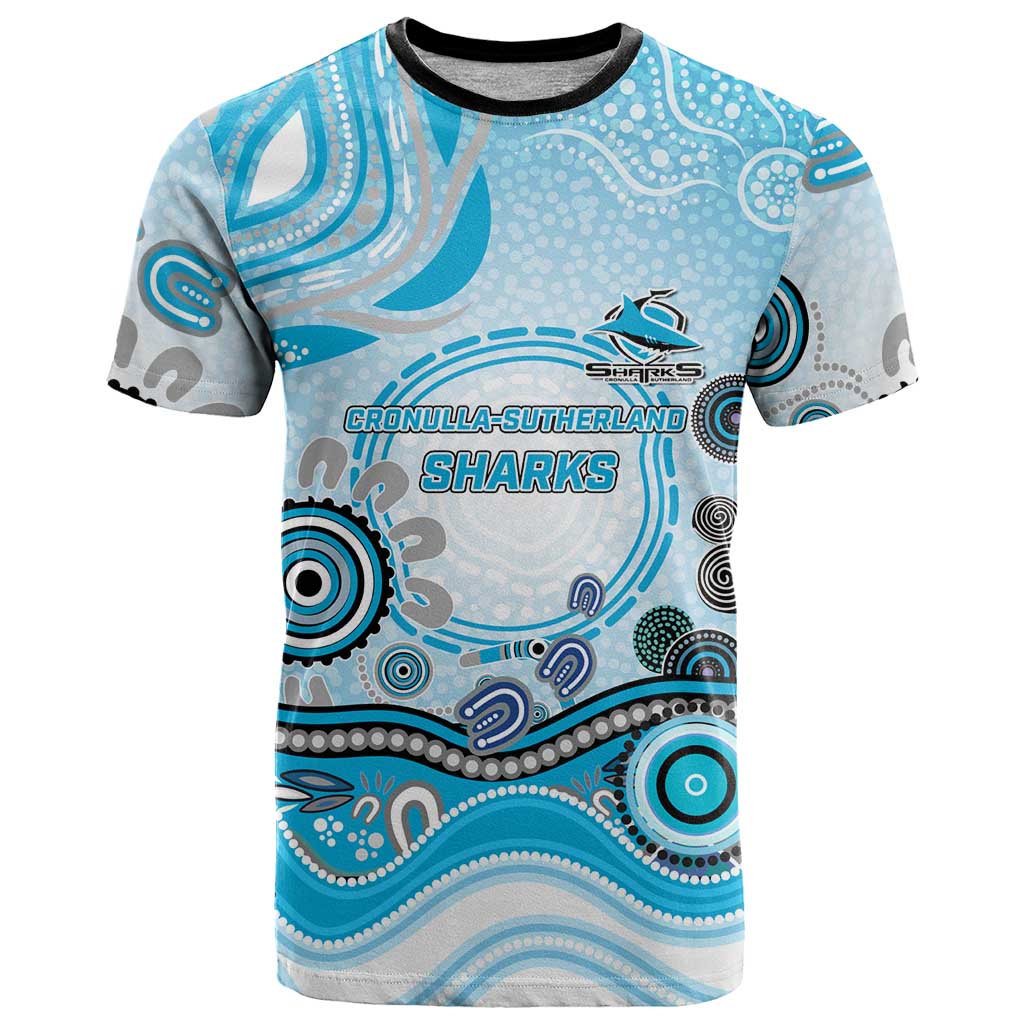 Cronulla Sutherland Sharks Rugby T Shirt Australian Aboriginal Dot Painting Style