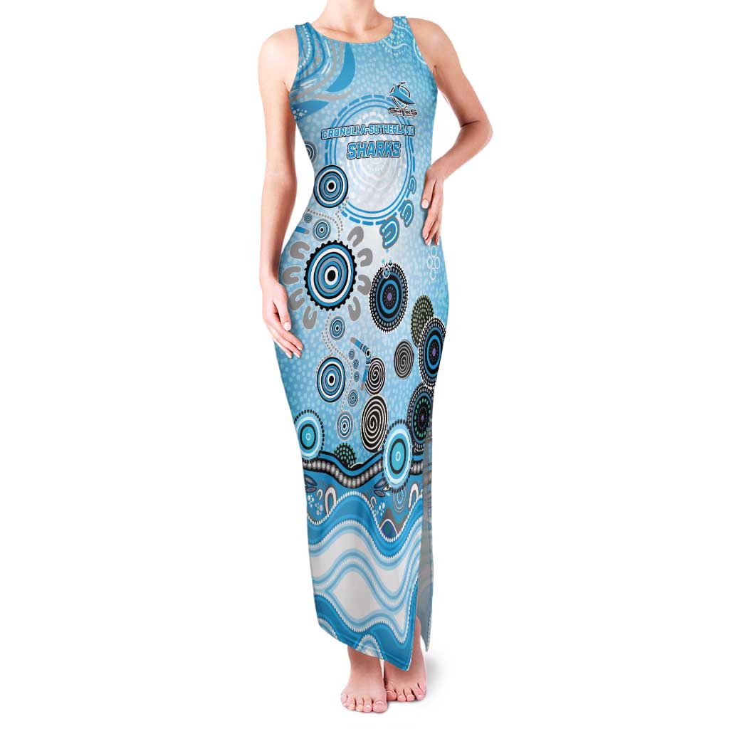 Cronulla Sutherland Sharks Rugby Tank Maxi Dress Australian Aboriginal Dot Painting Style