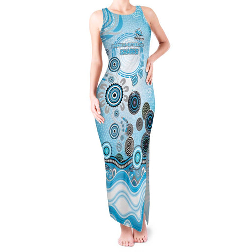 Cronulla Sutherland Sharks Rugby Tank Maxi Dress Australian Aboriginal Dot Painting Style