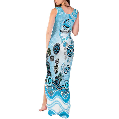 Cronulla Sutherland Sharks Rugby Tank Maxi Dress Australian Aboriginal Dot Painting Style