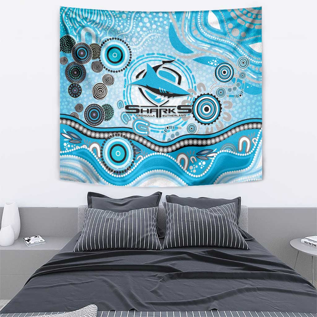 Cronulla Sutherland Sharks Rugby Tapestry Australian Aboriginal Dot Painting Style