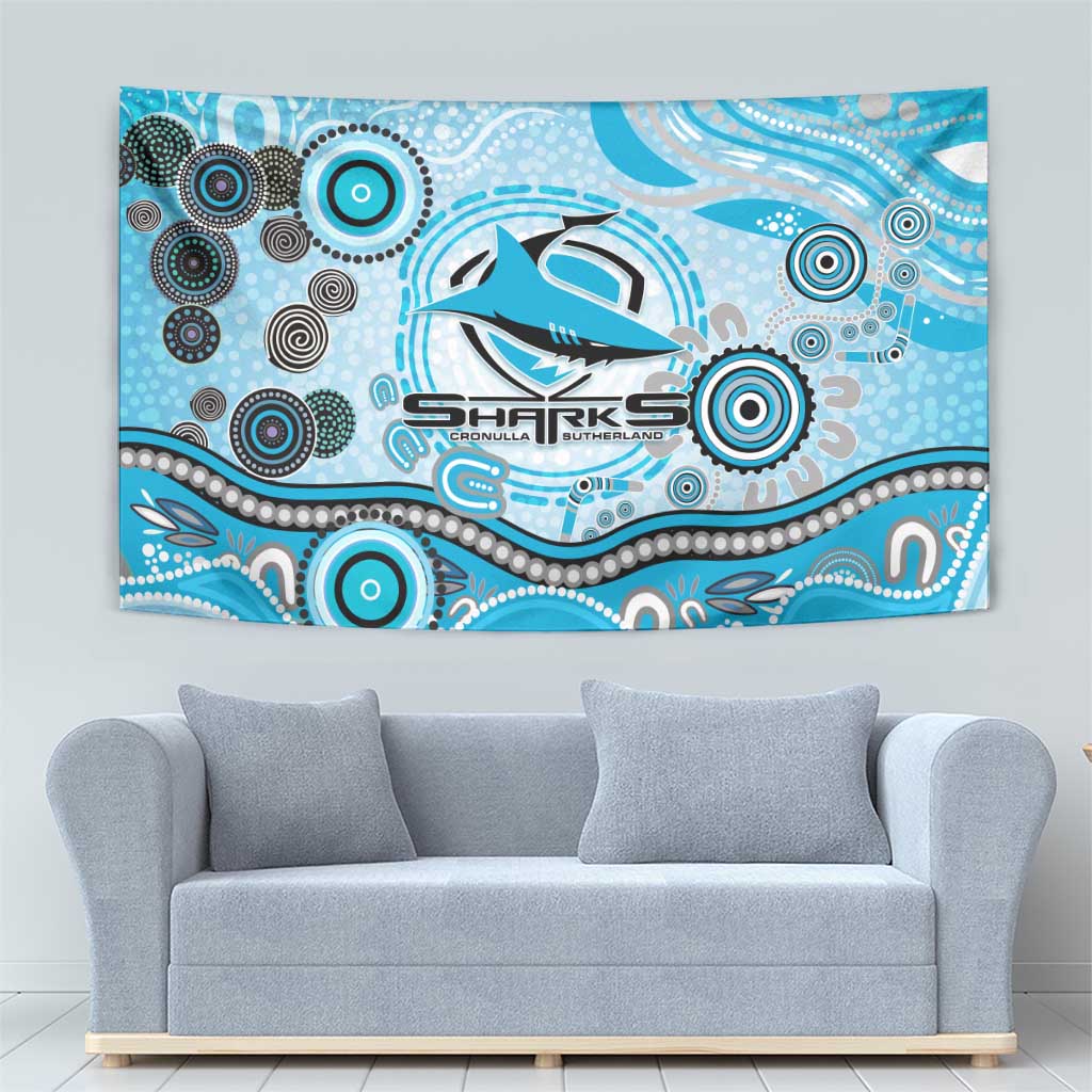Cronulla Sutherland Sharks Rugby Tapestry Australian Aboriginal Dot Painting Style
