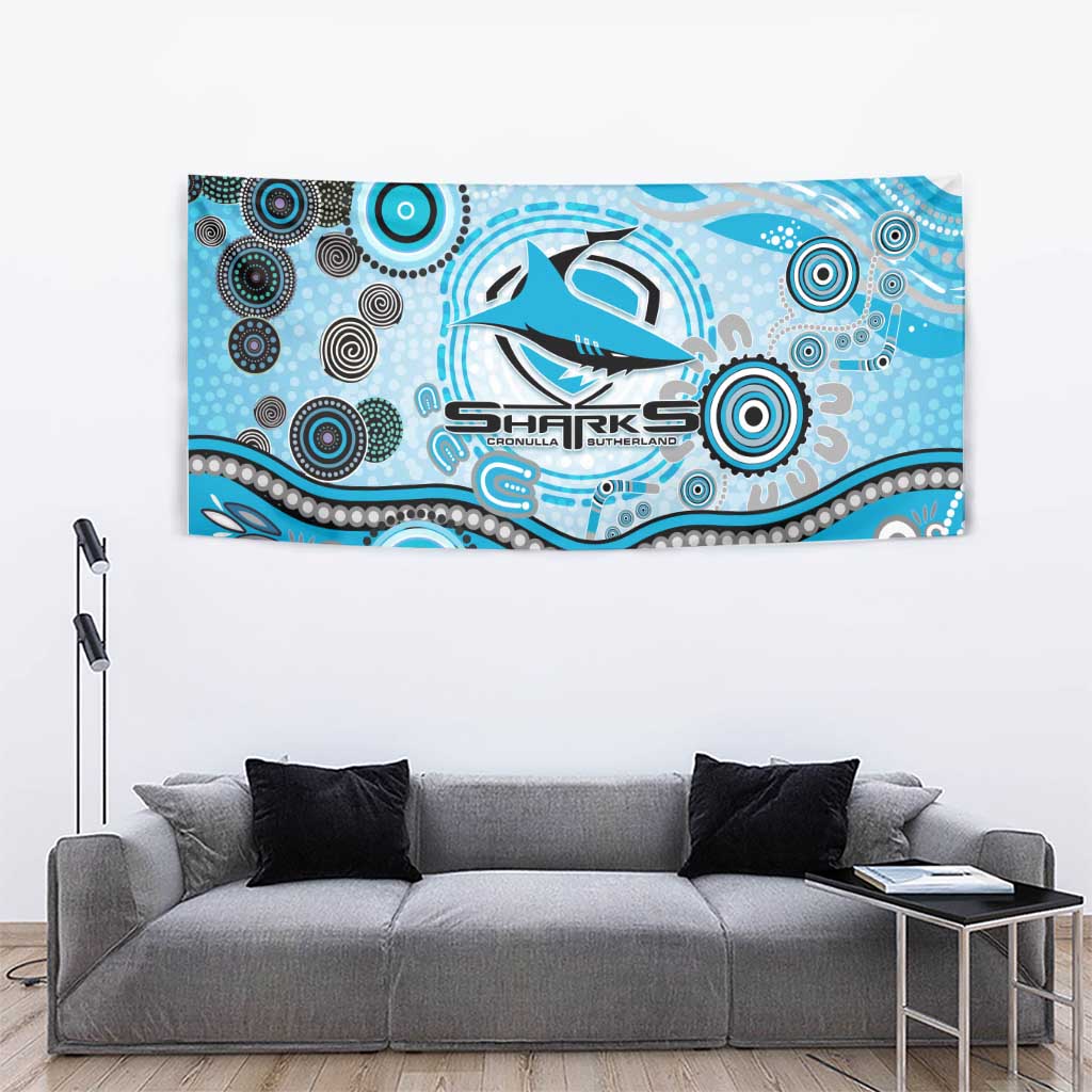 Cronulla Sutherland Sharks Rugby Tapestry Australian Aboriginal Dot Painting Style